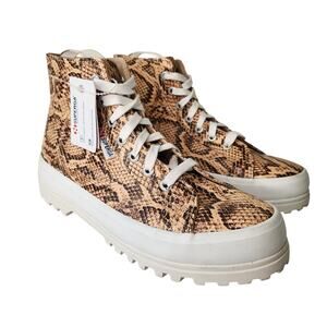 Superga Hi-Top Platform Sneakers Women's 38/7.5 Brown Reptile Leather NWOB